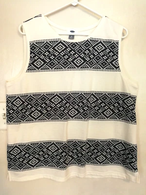 Old Navy Womens Tank Top XL Sleeveless Blouse White Blue Shirt Geometric Top - Image 1 of 4