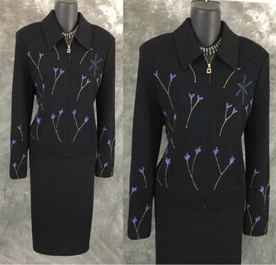 HERMOSO Traje Blazer Colección St John Tejido Negro Multi Estrás 6 Foto 1 de 4