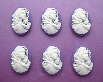 6 camafeos blancos en madre sosteniendo bebé en púrpura 25 mm x 18 mm hágalo usted mismo regalos de Navidad Foto 1 de 3