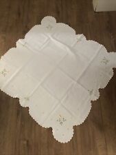 Cotton Machine Embroidered Tablecloth Peach Trim & F🌸 Lowers 85cm X 84cm
