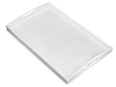 Белый бамбуковый сервировочный лоток очень большой с ручками для хранения продуктов напитков декор - Изображение 1 из 4