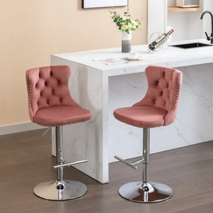 Set of 2 Swivel Bar Stools Adjustable Counter Height Upholstered Dining Chairs - Picture 1 of 84