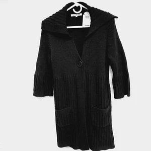 NWT Eight Eight Eight Women L Black Cardigan Cotton Heavy Knit Bell Goth - Picture 1 of 9