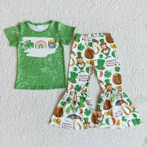 Conjunto de 2 piezas de pantalones campana de manga corta para niñas Día de San Patricio - Imagen 1 de 1