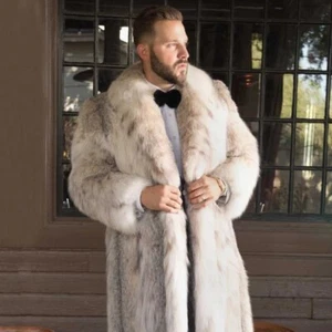 Coat long men's lynx leopard print Eco friendly fur imitation fox fur jacket - Picture 1 of 11