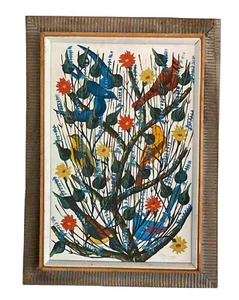 Gesner Abelard 29” x 21” Original Oil on Board Painting Vintage Art Bird in Bush - Picture 1 of 10