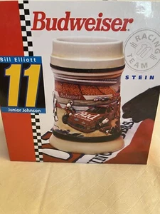 Bill Elliott and Junior Johnson Vintage Budweiser Nascar Racing Team Stein Mug - Picture 1 of 7