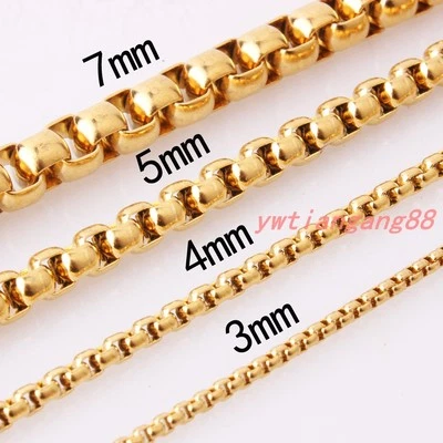 2/3/4/5/7mm Women MEN Chain Gold Stainless Steel Round Box Necklace or Bracelet - Image 1 of 4