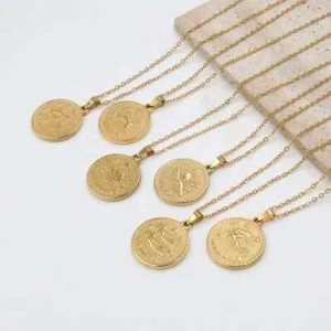 Gold Plated Stainless Steel Constellation Horoscope Zodiac Sign Pendant Necklace - Picture 1 of 26