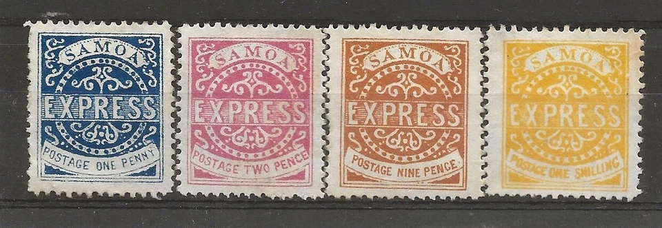 Samoa 1887 EARLY "Samoa Express" x4 Hinged MINT values from 1d to 1/- - Image 1 of 1