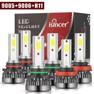 9005 9006 H11 Combo LED Headlight Bulbs Fog Light Kit High Low Beam 6000K Dtendh - Picture 1 of 11
