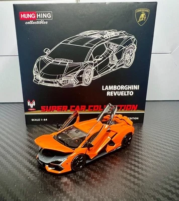 Juguetes con bisagras colgadas 1/64 Lamborghini Revuelto naranja COMPLETAMENTE ABIERTO diecast vendedor de EE. UU. Foto 1 de 3