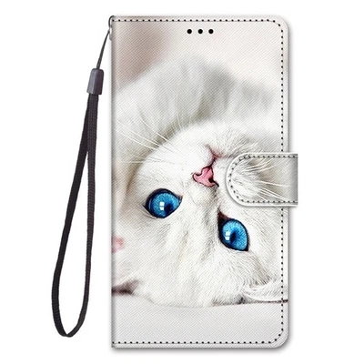 White Cat Wallet Cover Case For S25 S24 17 16 Xiaomi OPPO Redmi Motorola Realme - Image 1 of 4