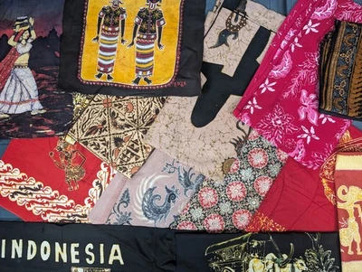 Huge Lot Vintage Hand Dyed Batik Fabric Yards Pieces Indonesia 14 Panel Tapestry - Image 1 of 4