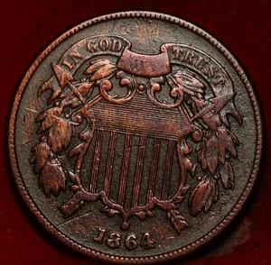 1864 Philadelphia Mint Copper Two Cent Coin - Picture 1 of 2