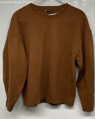 Zara Womens Brown Knit Long Sleeve Crew Neck Pullover Sweatshirt Size Small - Image 1 of 4