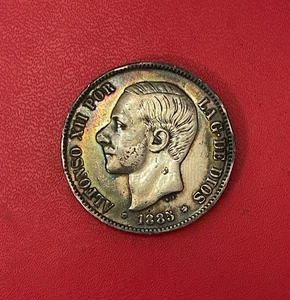 Schöne Münze von 5 Pesetas Silber 1885 (1887) Spanien. Alphonso XII. Zustand TB/TTB - Bild 1 von 5