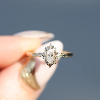 Anillo de diamantes talla marquesa de oro amarillo de 14 quilates montura semi 0,40 quilates talla 6 7 8 Foto 1 de 4