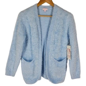 DESIGN HISTORY GIRL'S BABY BLUE KNIT FUZZY CARDIGAN SWEATER SIZE MEDIUM - Picture 1 of 9