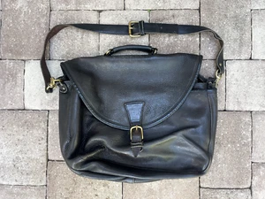 Vintage 1974 BLACK LEATHER U.S. Style Mail Bag 16"x12"x7", Great Pre-Owned Cond. - Picture 1 of 10