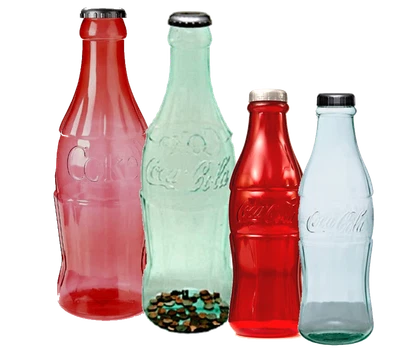 Coca Cola Bottle Banks -Clear (Light Green Tint) or Red -12" or 22" Plastic NEW