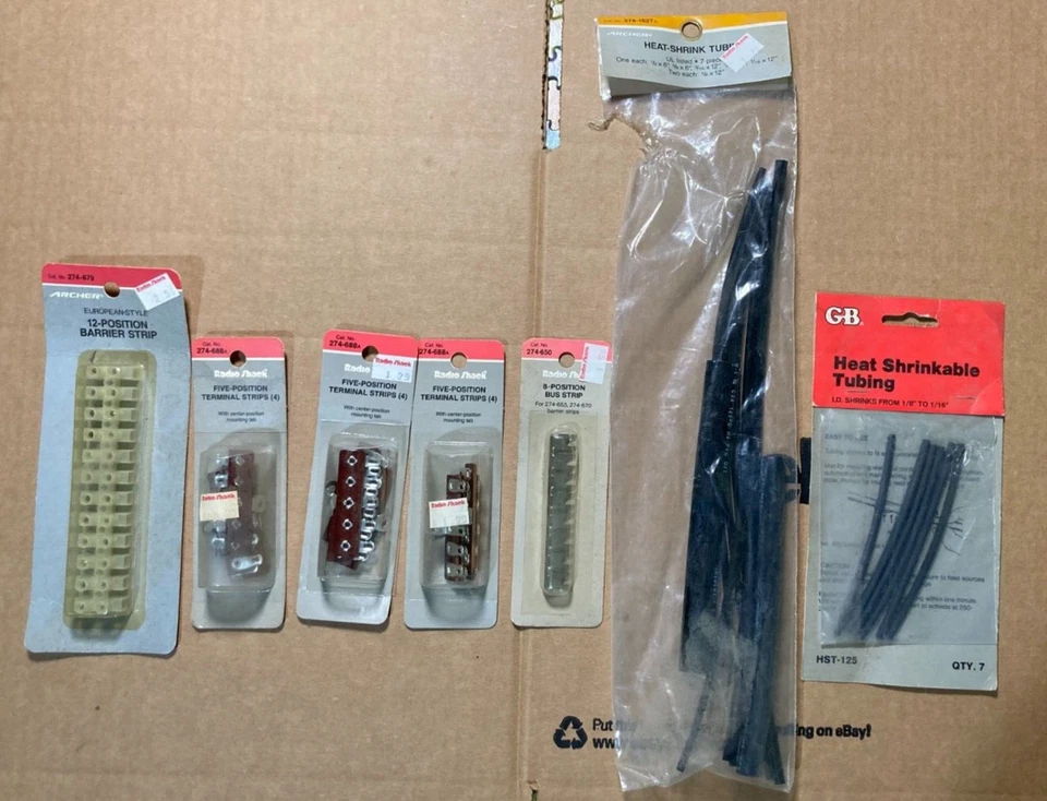 7pks OF Radio Shack Terminal Strips & Shrink Tubing AS SHOWN NIP - Image 1 of 1