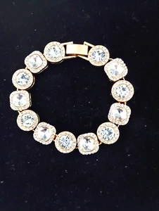 BIG YELLOW GOLD CLAD LAB CREATED S. DIAMOND TENNIS BRACELET SZ 8 IN + BONUS! - Picture 1 of 1