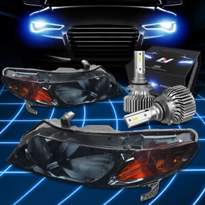 Fit 2006-2011 Honda Civic Fa/Fd 4Dr Headlight Lamps W/LED Kit Slim Style Smoked