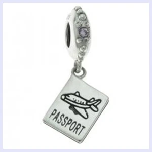 Plata Esterlina Pasaporte de Viaje Colgante Rosa Circonio Cuentas para Brazalete Dije Europeo - Imagen 1 de 2
