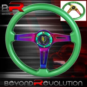Universal Deep Dish Green Neo Chrome Center Steering Wheel Frame Wakaba Button - Picture 1 of 4
