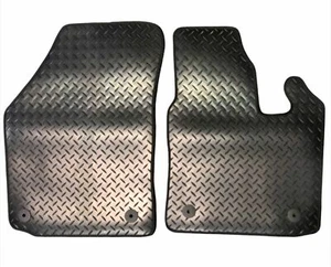 VW CADDY VAN FRONT 2004-ONWARD FULLY TAILORED BLACK RUBBER FLOOR MATS, 4-FIXINGS - Picture 1 of 3
