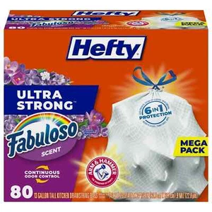 Hefty Ultra Strong Tall Kitchen Trash Bags NEW Fabuloso Scent 13 Gallon 80 Count - Picture 1 of 8