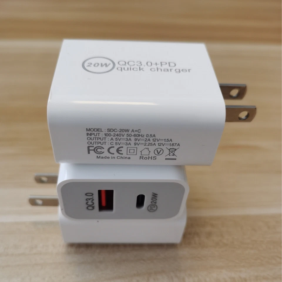 Lote de Ladrillo Cargador Rápido Enchufe Doble Puerto PD USB A y Tipo C Para iPhone 16 14 Samsung Foto 1 de 4