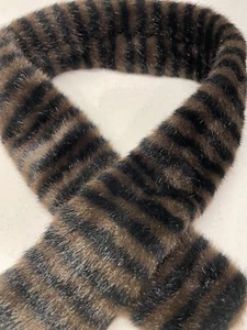 Passigatti Italy Faux Fur brown black striped collar scarf synthetic 7x77 cm new - Picture 1 of 5