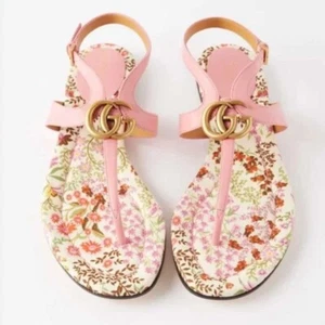 41.5 / 11 Gucci Marmont Thongs Butterfly Sandals Pink Flat Shoes Slingbacks - Picture 1 of 9