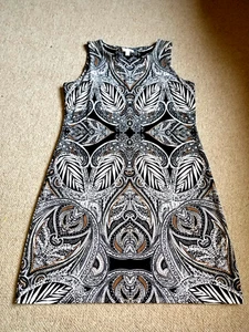 Womens Dress-CHARTER CLUB-black/white/brown paisley stretch knit sleeveless-PL - Picture 1 of 4