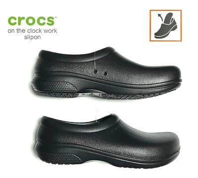 Crocs On The Clock Zapatos Antideslizantes Trabajo Sin Cordones Hombres 7/Mujeres 9 Negros Foto 1 de 4