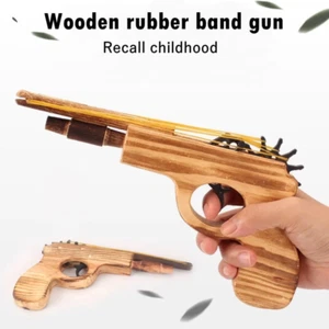 Handmade Wooden Rubber Band Gun Rubber Elastic Band Retro Toy Stocking Filler UK - Picture 1 of 11