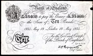 Operazione Bernhard, NON Banca d'Inghilterra, £10, 18 maggio-1934, K135 33408, GVF. - Foto 1 di 2