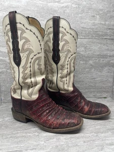 Lucchese Boots Womens Size 7.5 Exotic Caiman Crocodile Black Cherry READ DESC - Foto 1 di 16