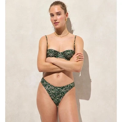 J.Crew Sunny Bikini Bottom WMNS L Green Black Floral Liberty Marguerite High-Cut - Image 1 of 4