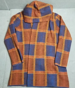 Anthropology Field Flower Hooded Cardigan Sweater 100% Wool Plaid Sz M - Picture 1 of 15