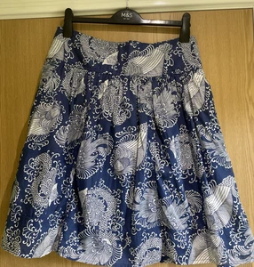 M&S Floral Cotton Full Skirt With Deep Waistband Size 12 Blue and White - Picture 1 of 8