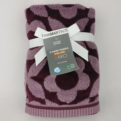CARO Home (2) Toalhas de Mão Margaridas Roxas Reversíveis Ultra Macias - Imagem 1 de 4