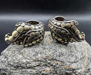 Pendientes John Hardy Ayu Hoja Plata Esterlina 18K Punto Huggie Estampado - Imagen 1 de 7