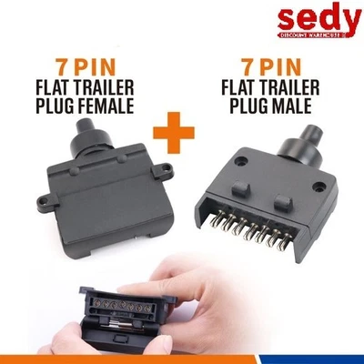 7 Pin Flat Trailer Plug Male Female Socket Set Caravan Boat Adaptor Connector - image 1 of 4