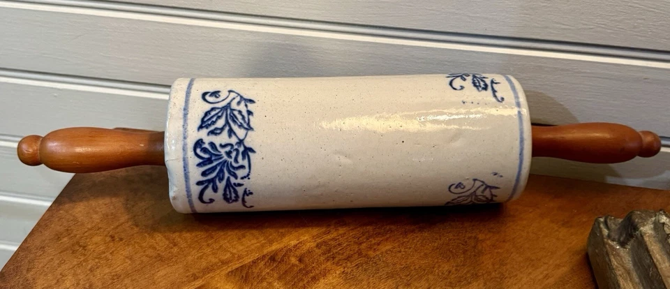 Antique Stoneware Rolling Pin BLUE & WHITE Salt Glazed - Image 1 of 4
