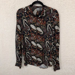 ASOS Paisley Print Shirt Men’s S Black Button Up Long Sleeve Grandad Collar - Picture 1 of 11