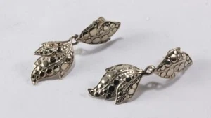 JOHN HARDY AYU LEAF 925 STERLING SILVER DOT DROP DANGLE EARRINGS - Picture 1 of 7
