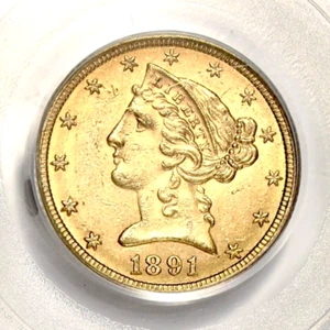 1891-CC $5 Liberty Head Gold Half Eagle Certified PCGS MS60 - Picture 1 of 4